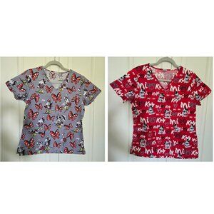 Pair of Disney Mickey and Minnie Mouse scrub Tops
